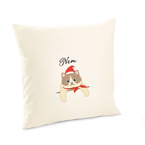 Housse-de-coussin-noel-chat-européen-bicolore-blanc-marron