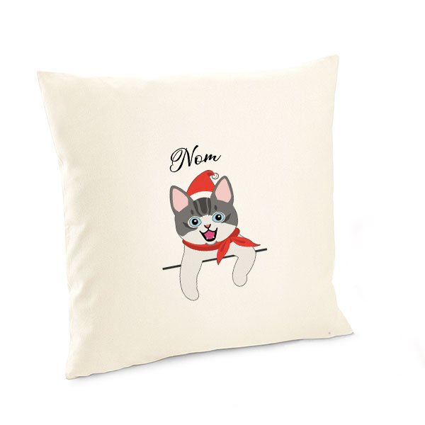 Housse-de-coussin-noel-chat-européen-bicolore-gris-et-blanc
