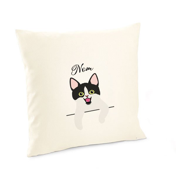 Housse-de-coussin-chat-européen-bicolore-noir-et-blanc