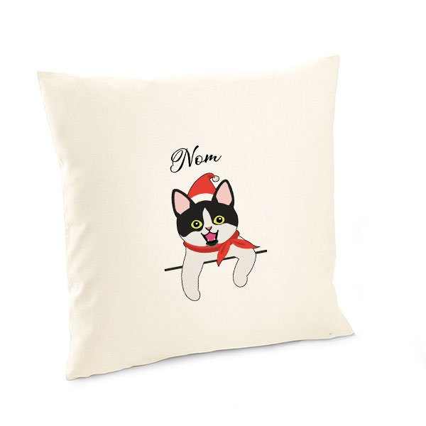 Housse-de-coussin-noel-chat-européen-bicolore-noir-et-blanc