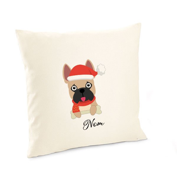 Housse-de-coussin-noel-chien-bouledogue-francais-marron