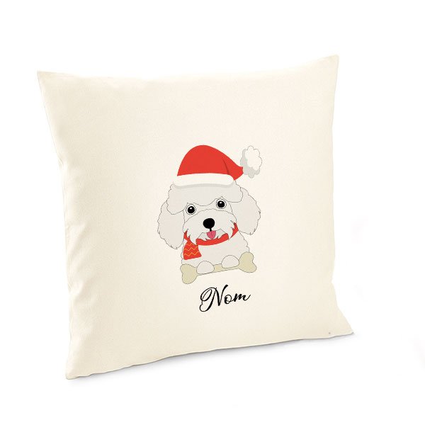 Housse-de-coussin-noel-chien-caniche-blanc