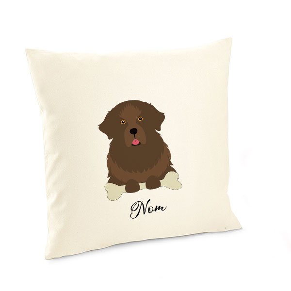 Housse-de-coussin-chien-terre-neuve-marron
