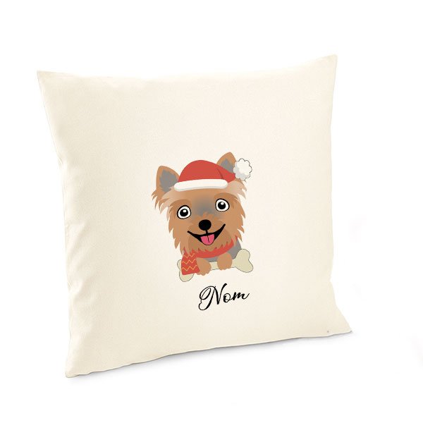 Housse-de-coussin-noel-chien-yorkshire-bleu