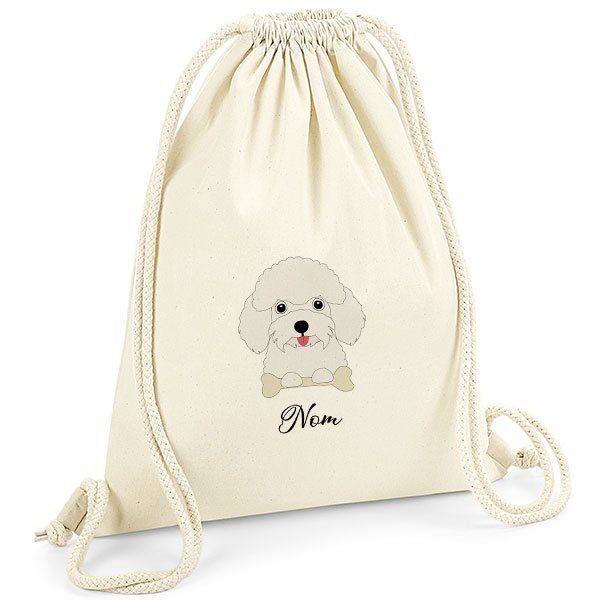 Sac-de-gym-chien-caniche-blanc