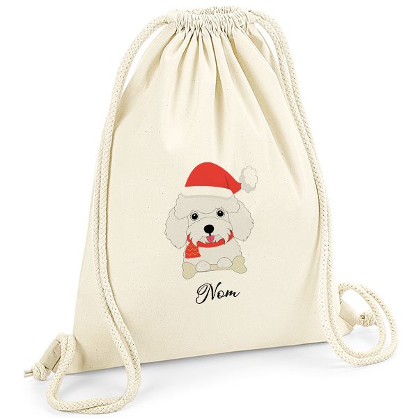 Sac-de-gym-noel-chien-caniche-blanc