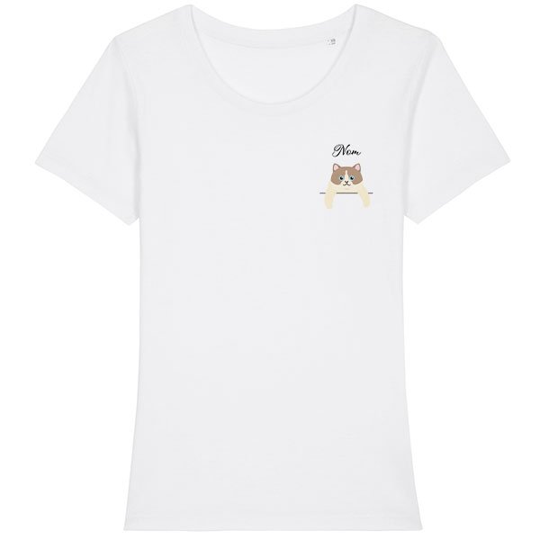 tee-shirt-chat-bicolore-blanc-marron-femme