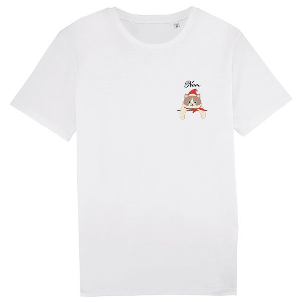 tee-shirt-chat-noel-européen-bicolore-blanc-marron-homme