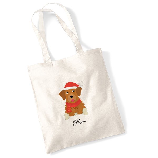 tote-bag-chien-noel-golden-retriever-doré-foncé