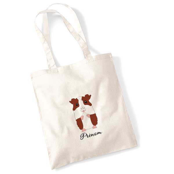 tote-bag-personnalise-cochon-d'inde-brun-blanc