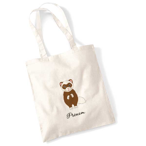 tote-bag-personnalise-furet-brun-blanc