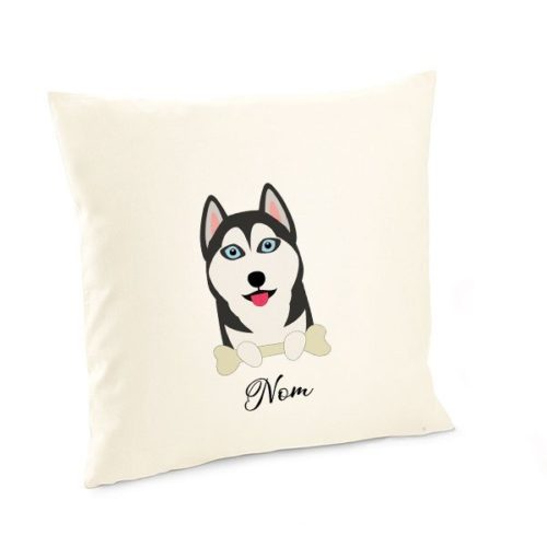 Housse-de-coussin-chien personnalisé-husky-noir-et-blanc