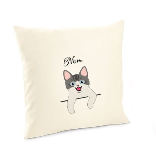 Housse-de-coussin-chat personnalisé-européen-bicolore-gris-et-blanc