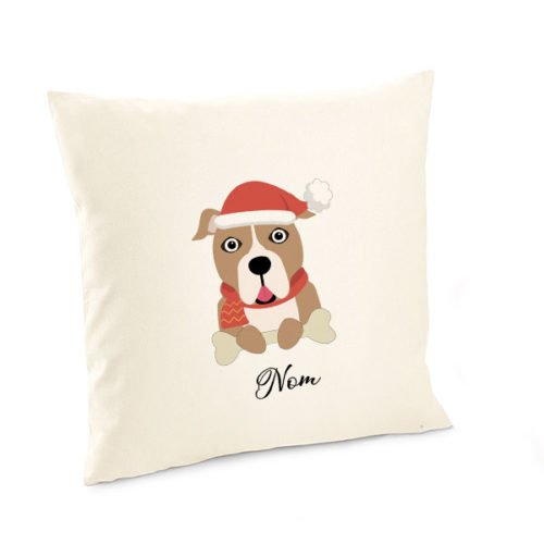 Housse-de-coussin-noel-chien-american-staff-marron