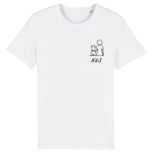 tee-shirt maitresse et chien blanc