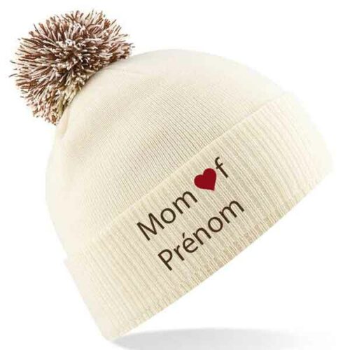 Bonnet Bébé Beige Personnalisé Avec Pompons